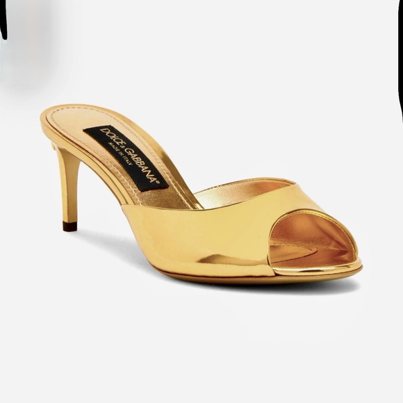 Dolce & Gabbana Kiera 60mm mirrored Metallic Leather Mule Slide Heel Sandals - Picture 1 of 9
